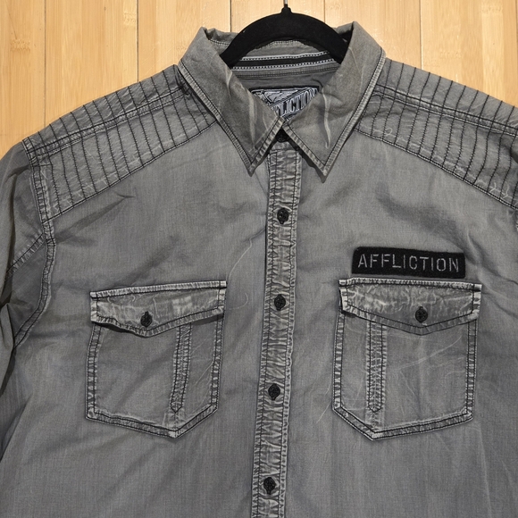 Affliction Charcoal Button Down Shirt - Picture 1 of 4
